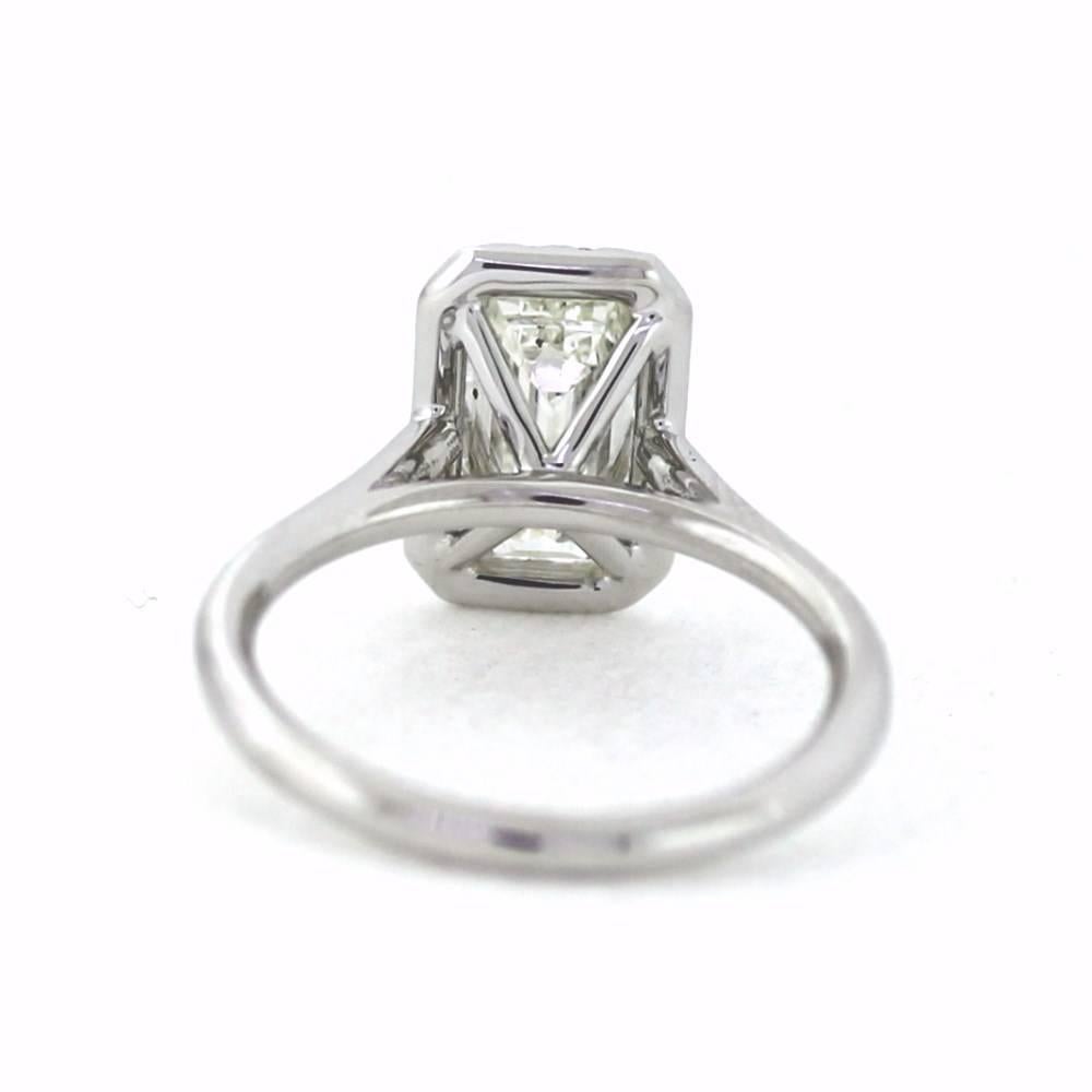 2.01 Carat Emerald Cut Diamond Gold Halo Ring In New Condition In Scottsdale, AZ