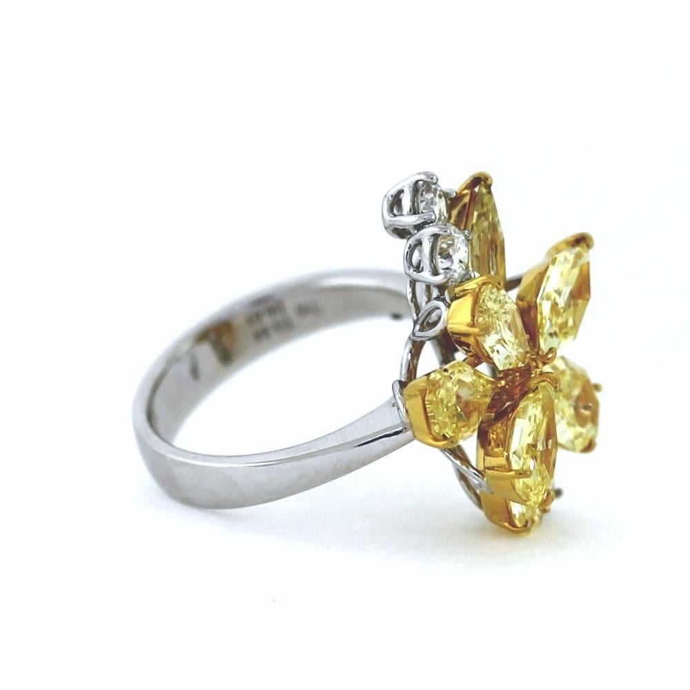 Fancy Intense Yellow and White Diamond Two Color Gold Modern Cluster Ring In New Condition In Scottsdale, AZ