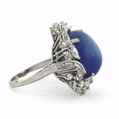 20 Carat No Heat Blue Star Sapphire Diamond Platinum Ring