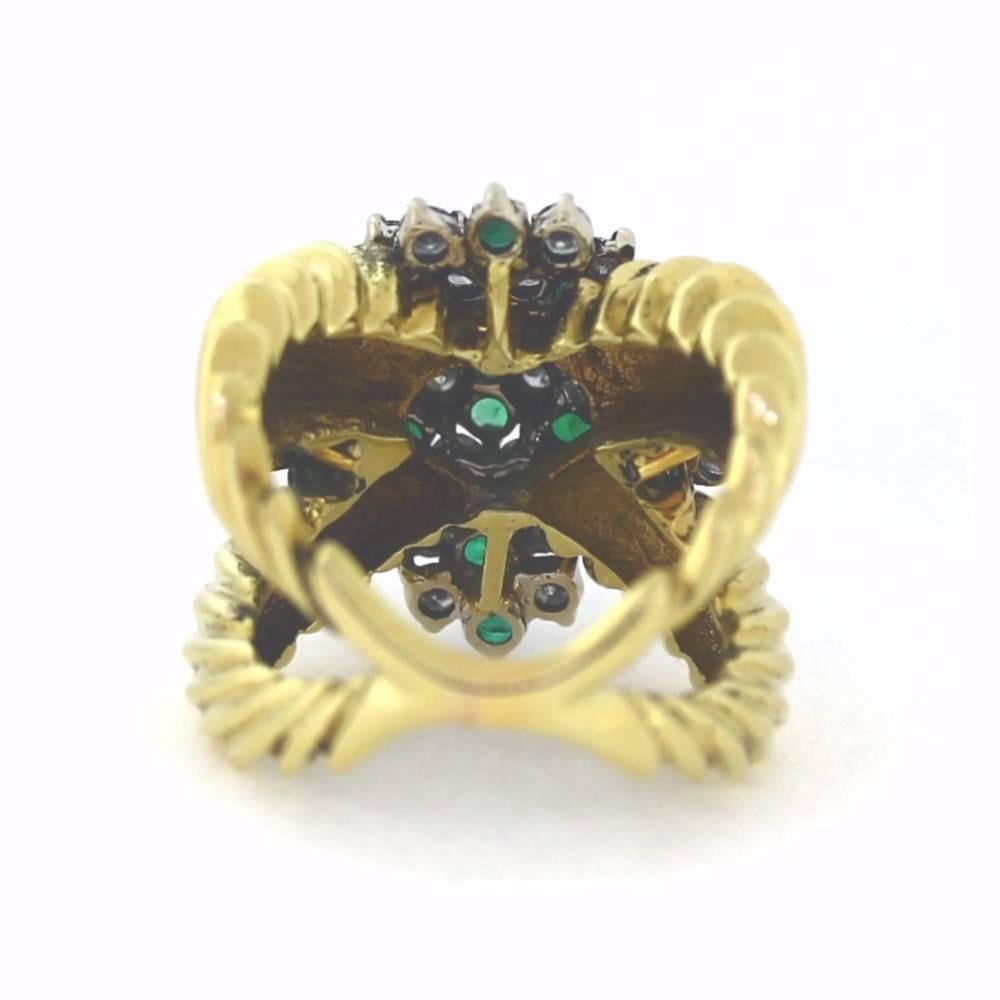 1970s Emerald Diamond Gold Cluster Ring In Excellent Condition In Scottsdale, AZ