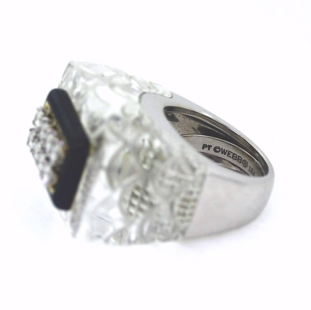 Women's David Webb Amazing Rock Crystal Quartz Onyx Diamond Gold Ring 