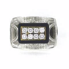 David Webb Amazing Rock Crystal Quartz Onyx Diamond Gold Ring