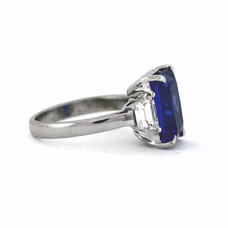 Emerald Cut Tanzanite Trapezoid Diamond Platinum Ring For Sale at 1stdibs