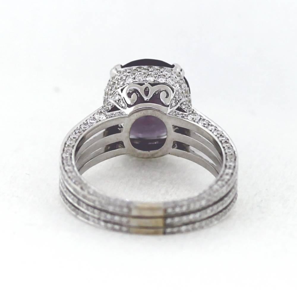Large Purple UNHEATED Spinel in Diamond Pave Ring In Excellent Condition In Scottsdale, AZ