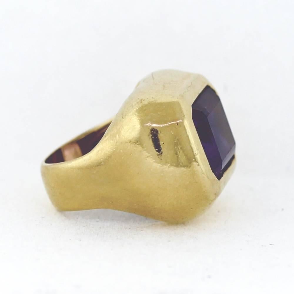 Check out this bold look with a huge Amethyst!  c1970's, done in 14K yellow gold.  Size 5.75, sizable.