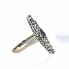 c1910 Edwardian Diamond Cluster Ring 1.65 total Carats & .50 Carat Sapphire