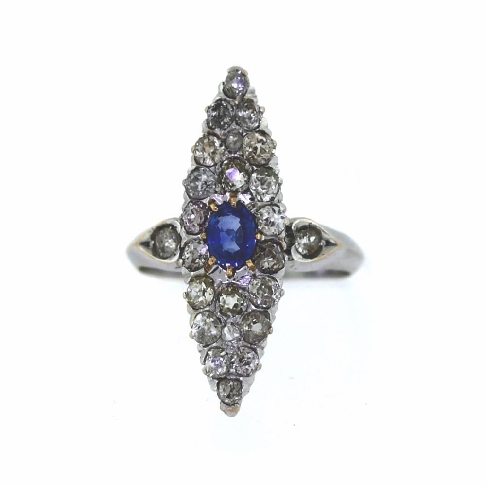 c1910 Edwardian Diamond Cluster Ring 1.65 total Carats & .50 Carat Sapphire