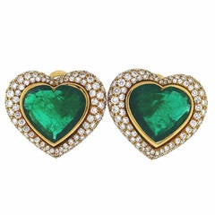 Heart Shaped Emerald Diamond Earrings