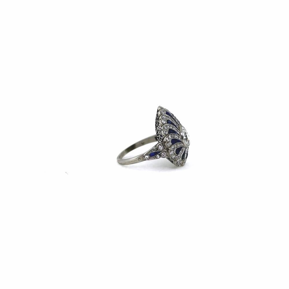 Art Deco Style Sapphire Diamond Platinum Ring In Excellent Condition In Scottsdale, AZ