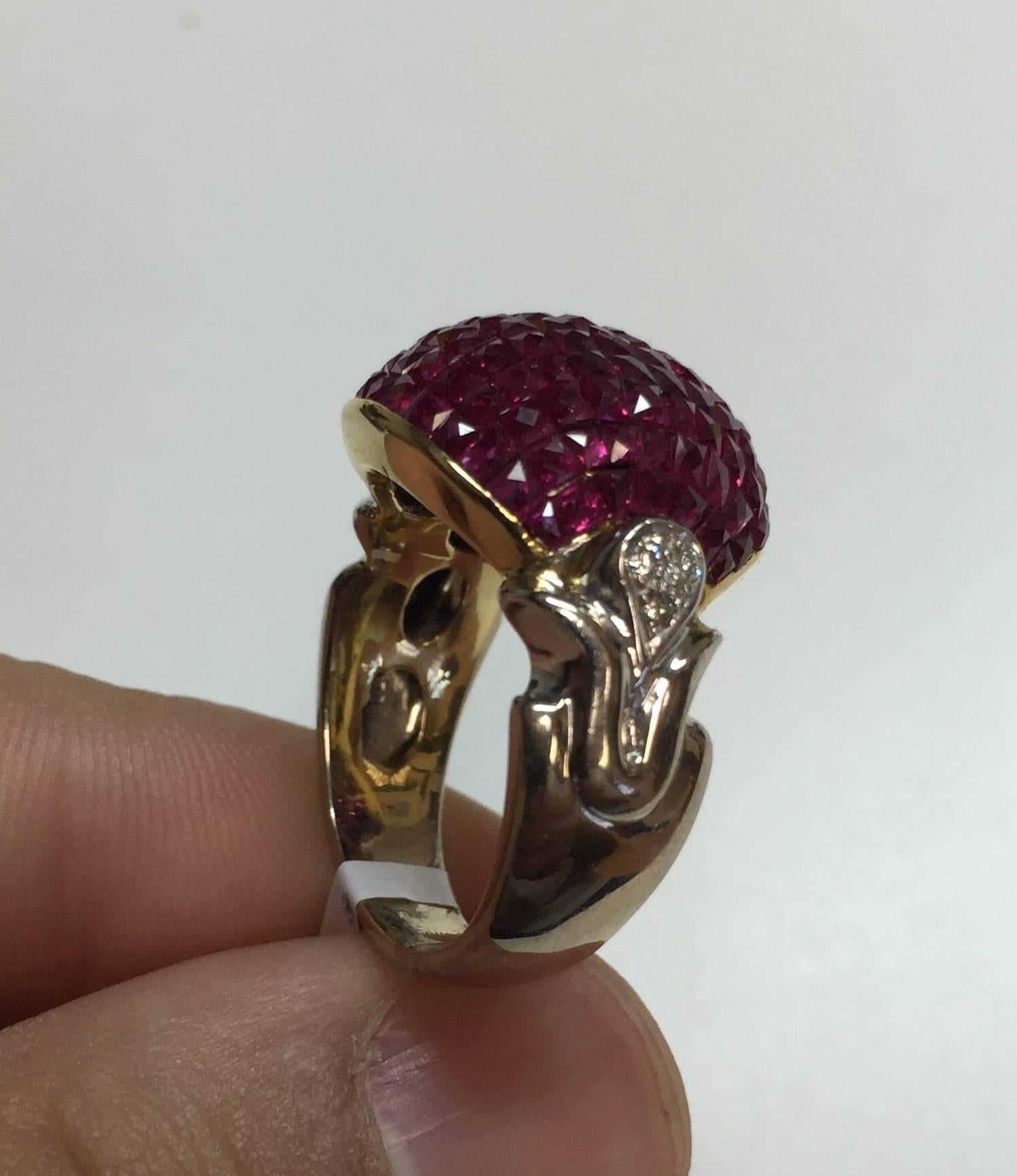 Women's Modern Invisibly Set Ruby Diamond Gold Ring 