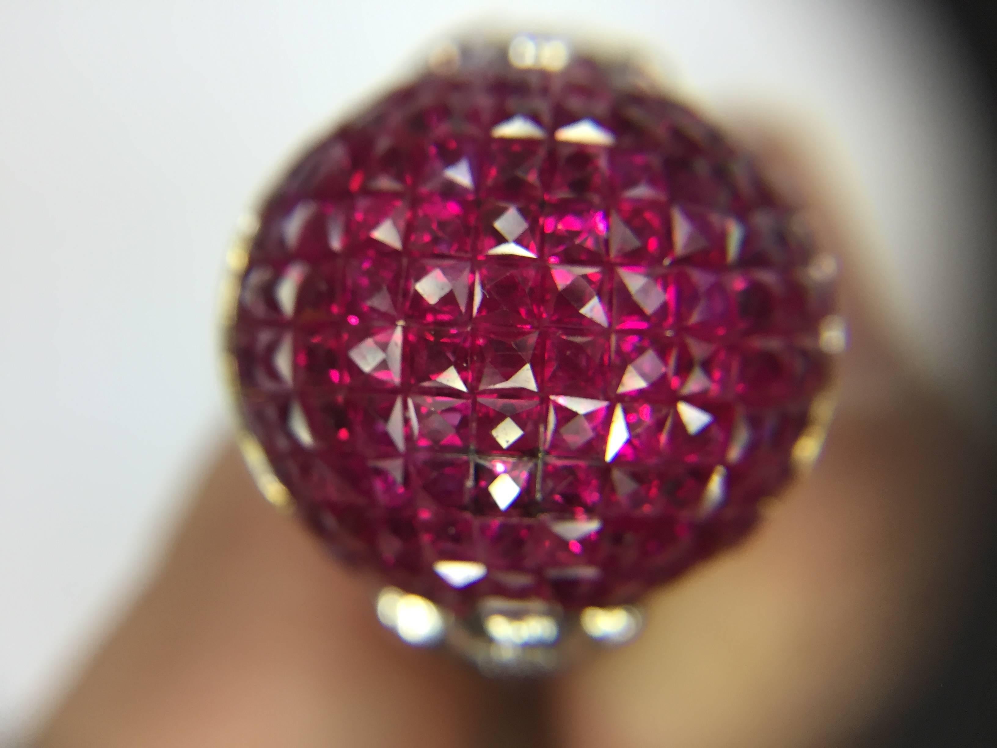 Modern Invisibly Set Ruby Diamond Gold Ring  In Excellent Condition In Scottsdale, AZ