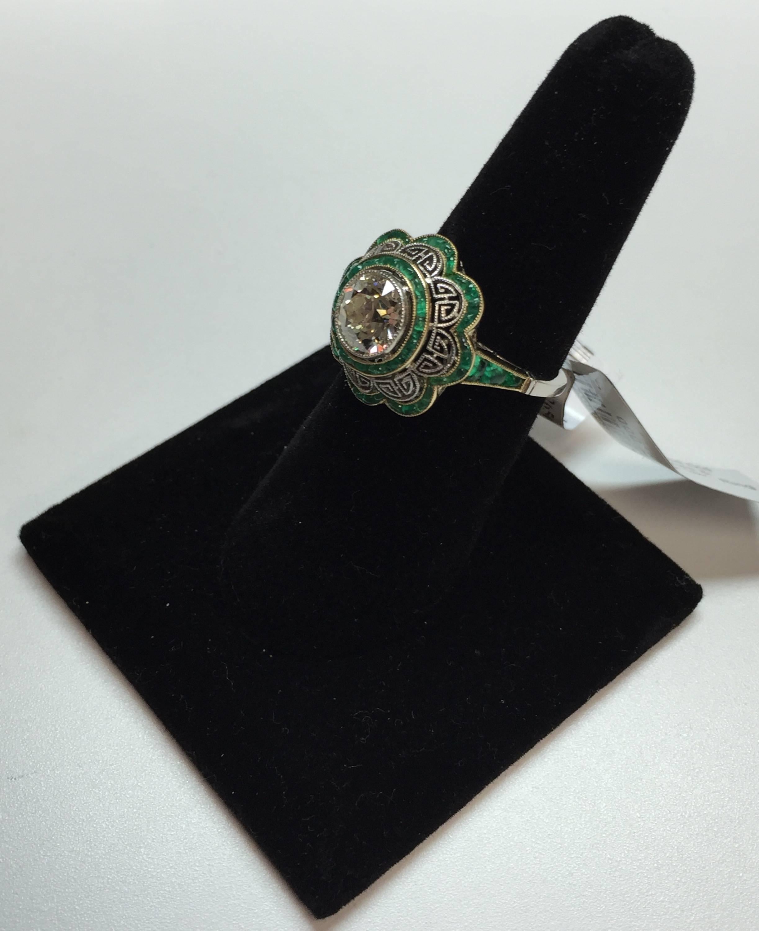 Women's Old European Cut Emerald Diamond Platinum Ring