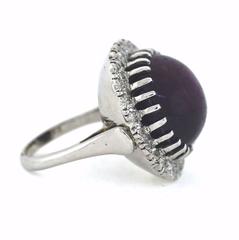 58 Carat Star Purple Sapphire 1.92 Carats European Cut Diamonds Gold Custom Ring