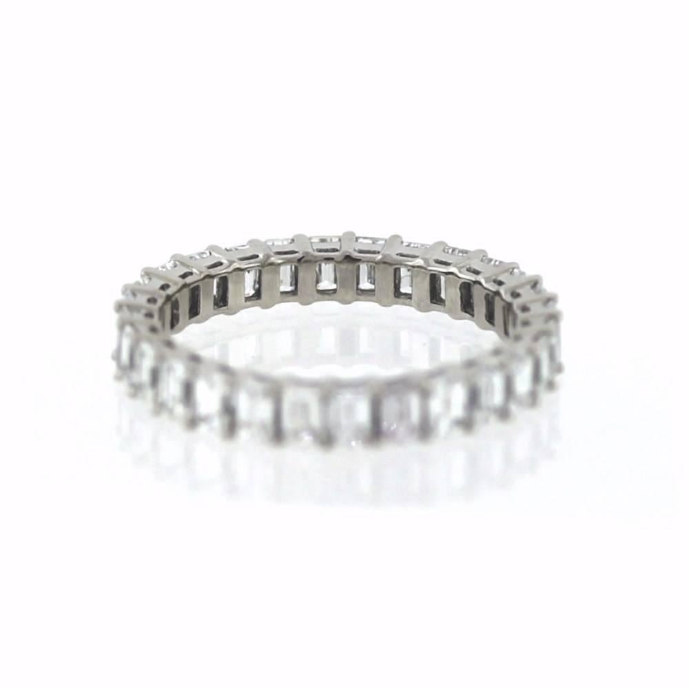We have perfected the eternity band and specialize in emerald cut diamond versions of all sizes!  Plus we have rounds and other shapes.  This band is about the smallest(least amount of carat weight) we can make using 28 stones that weigh 2.52tcw. 