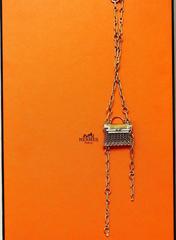 Hermes Kelly Diamond Gold Pendant Purse on 30 Inch Chain