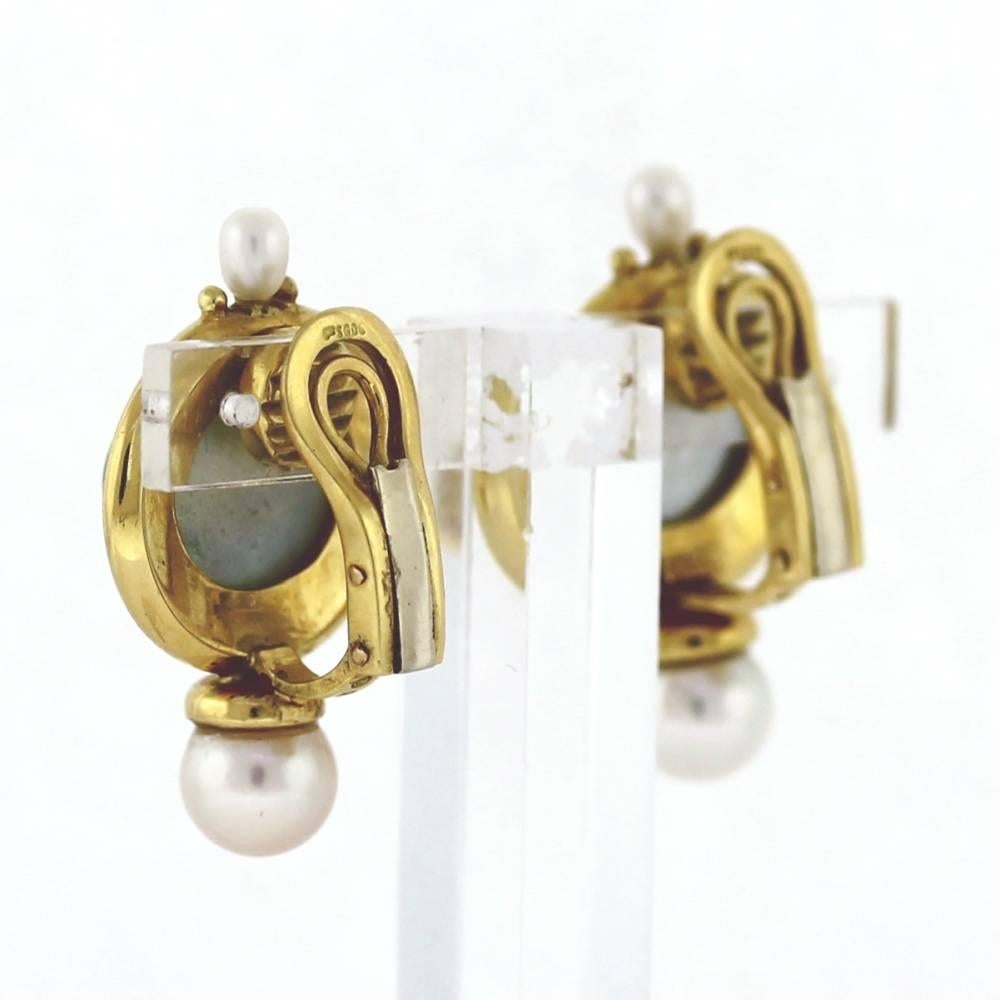 Elizabeth Gage Peridot and Pearl Gold Earrings In Excellent Condition In Scottsdale, AZ