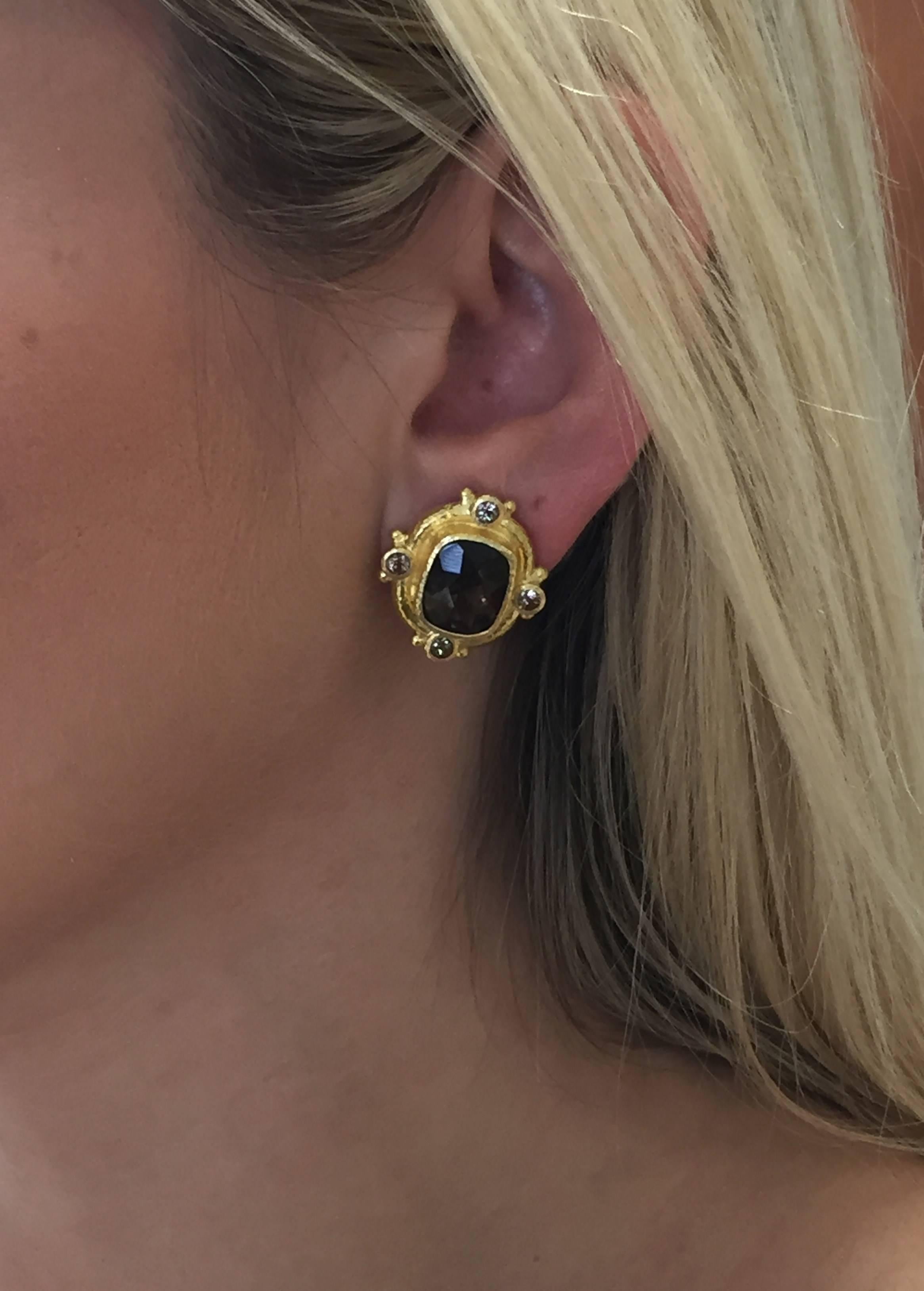 Elizabeth Locke Smoky Quartz Yellow Gold Earrings 2