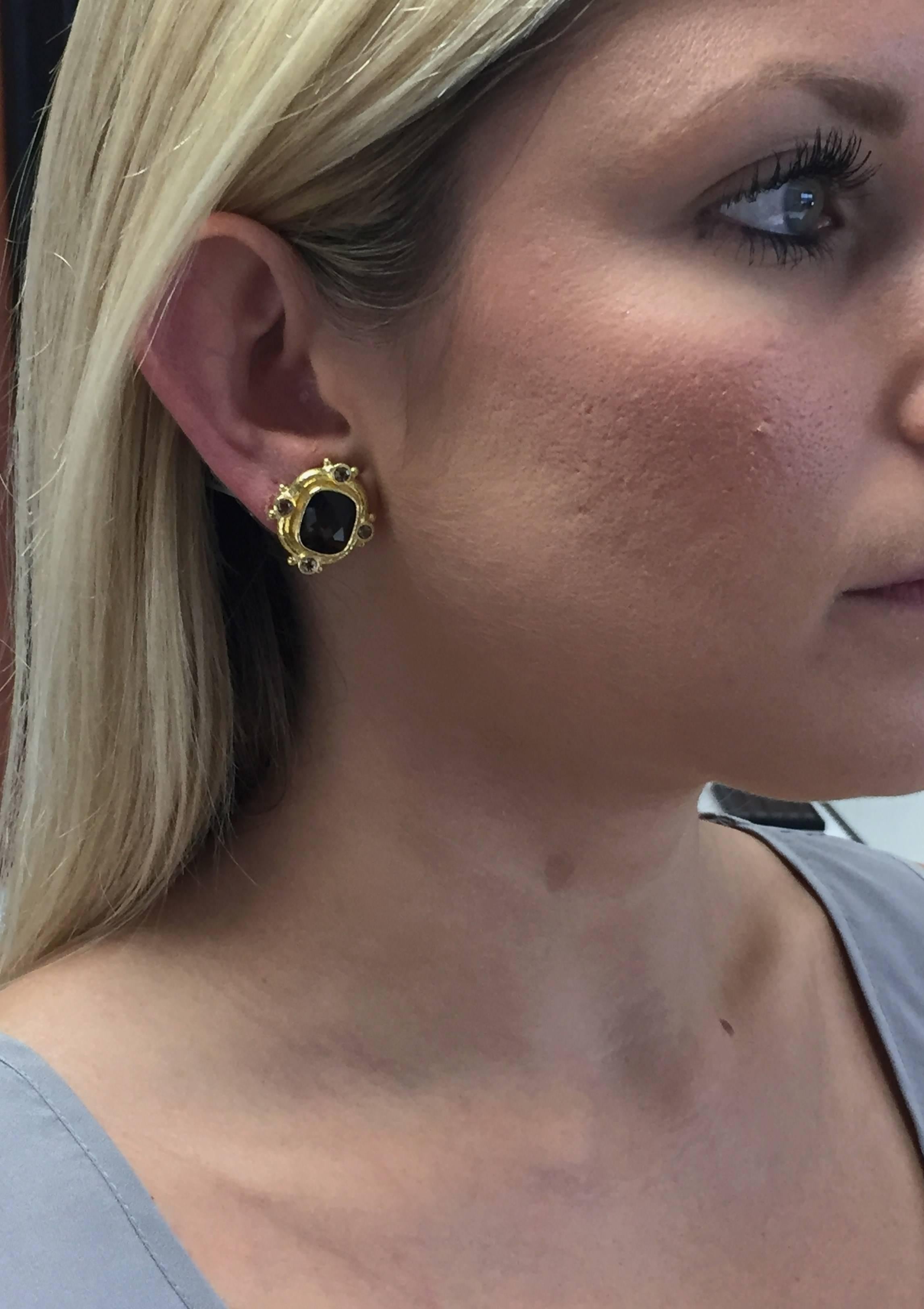 Elizabeth Locke Smoky Quartz Yellow Gold Earrings In Excellent Condition In Scottsdale, AZ