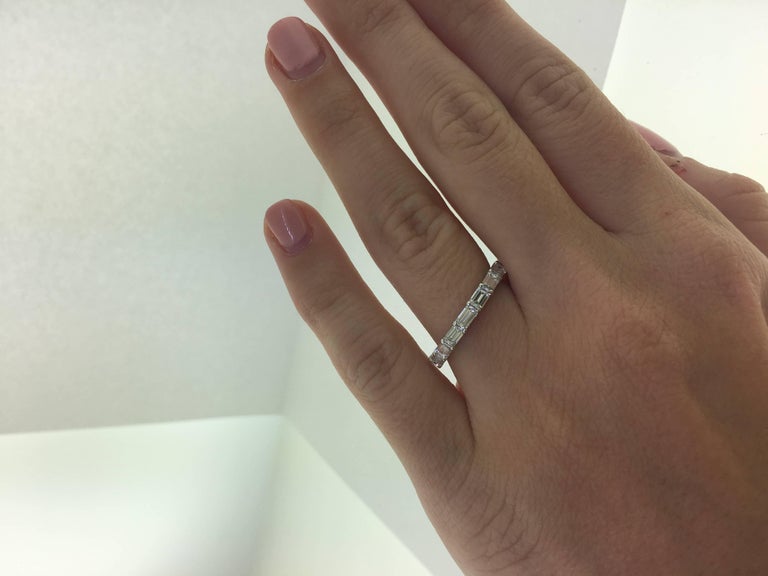 East to West Emerald Cut Diamond Eternity Band Made in Platinum at
