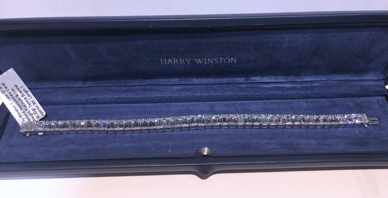 Harry Winston Straight Line Emerald Cut Diamond Tennis Bracelet 28