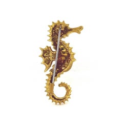 Estate Designer Mario Buccellati Seahorse Pin Brooch 18 Karat Yellow Gold