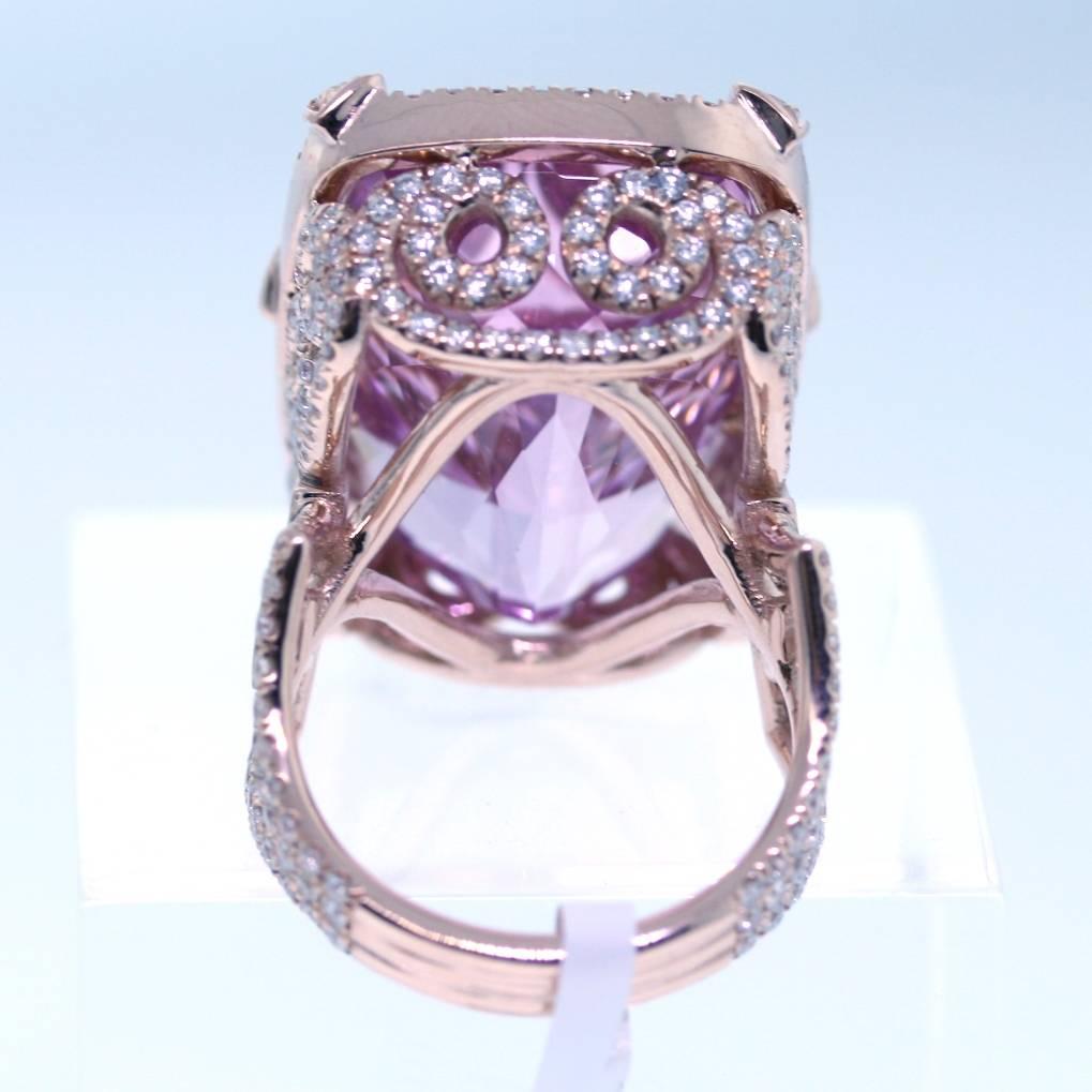 Beautiful 27.72ct Kunzite Ring!  Set in 18k Rose Gold with 302 diamonds on the ring totaling about 2cts!  This ring is sizeable.