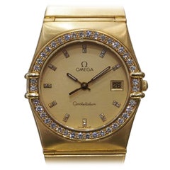 Retro Omega Yellow Gold Diamond Constellation Quartz Wristwatch