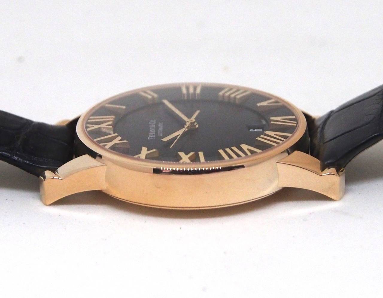 Tiffany & Co. Rose Gold Atlas Dome Black Dial Automatic Wristwatch 4
