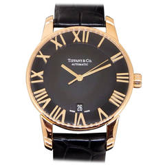 Tiffany & Co. Rose Gold Atlas Dome Black Dial Automatic Wristwatch