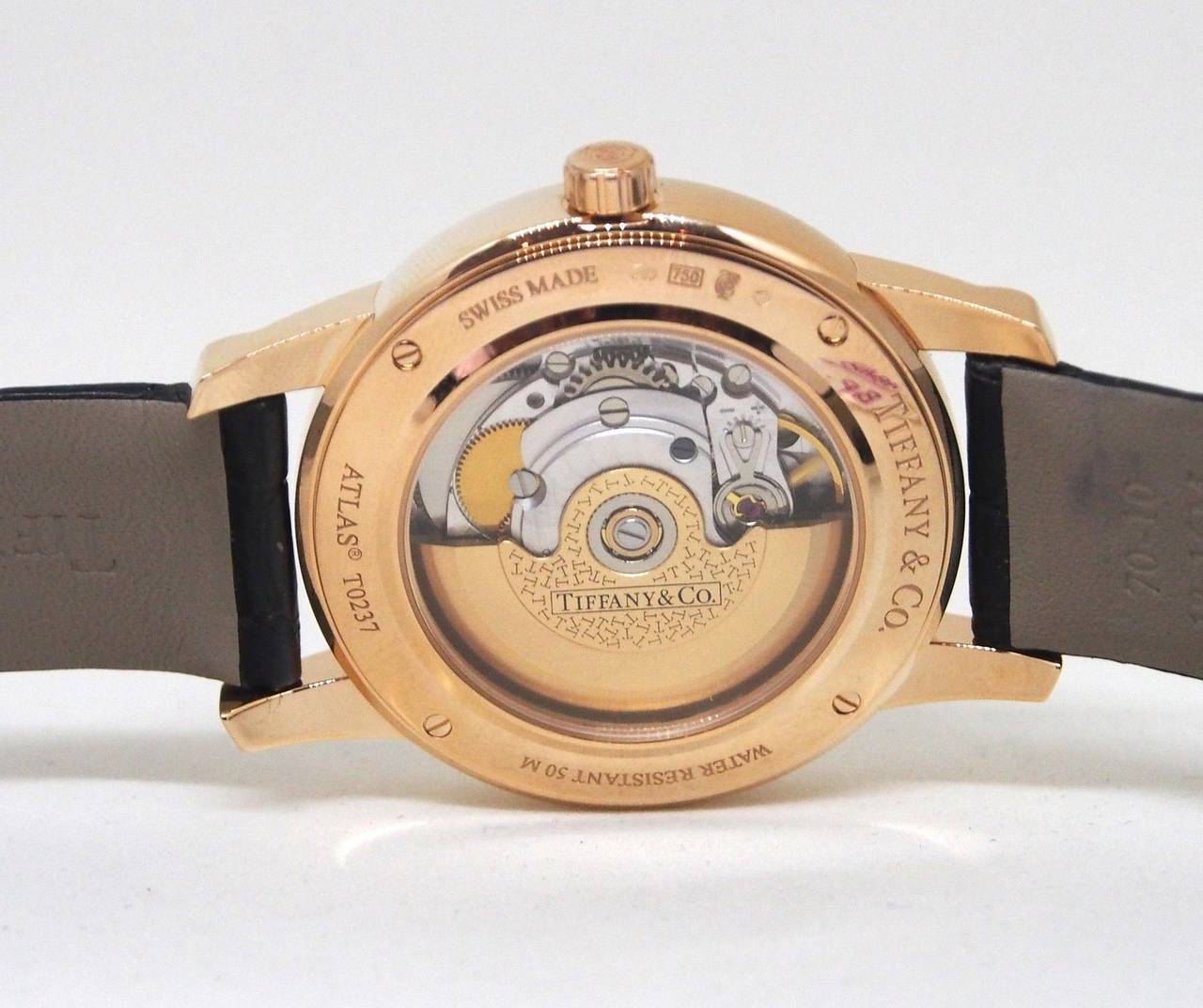 Tiffany & Co. Rose Gold Atlas Dome Black Dial Automatic Wristwatch 1