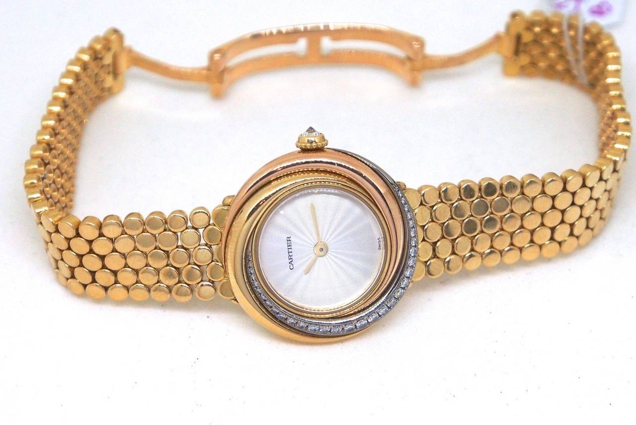 Cartier Lady's Trimetal Gold Diamond Quartz Wristwatch In Excellent Condition In Los Angeles, CA