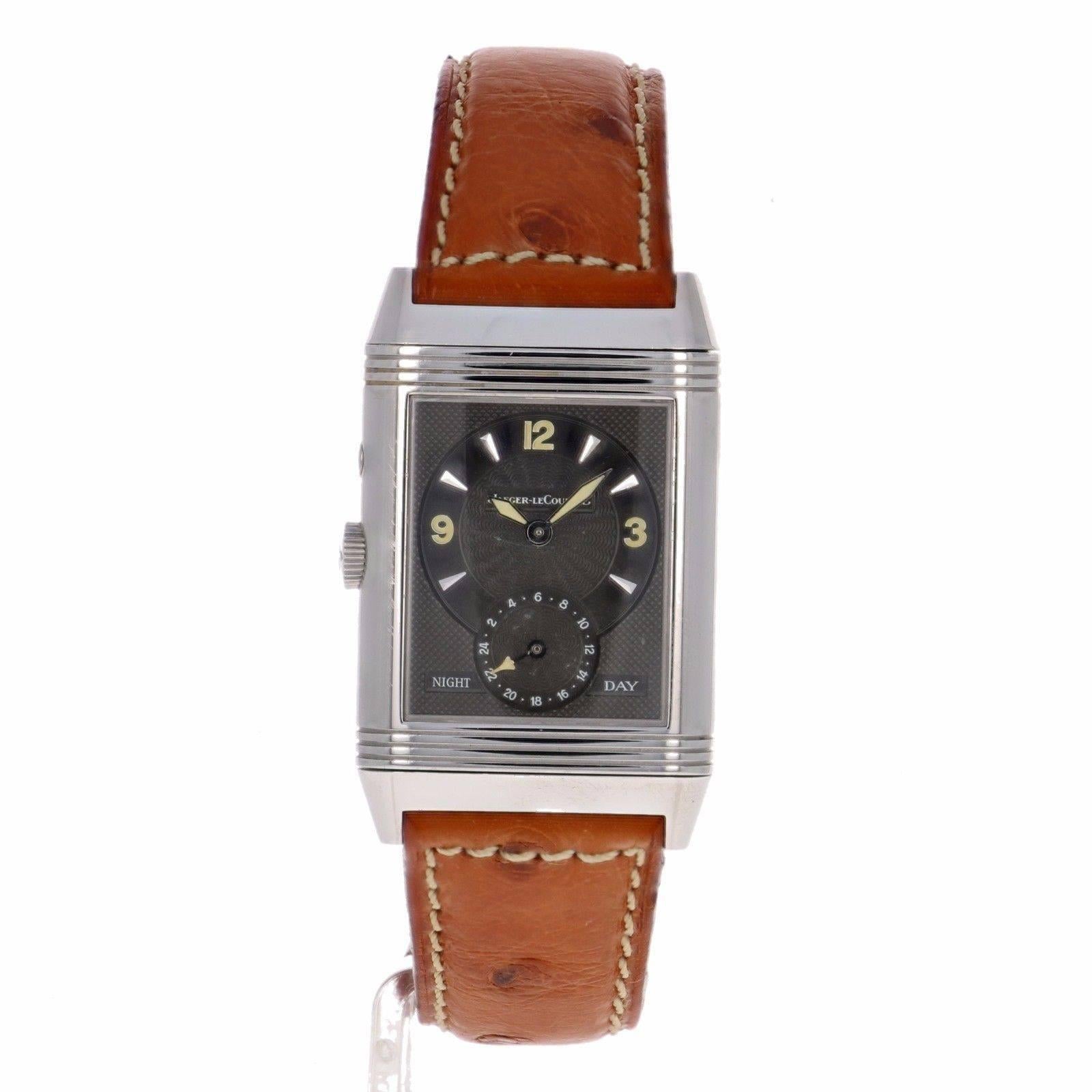 Jaeger LeCoultre Stainless Steel Reverso Duo Day Night Manual Wind Wristwatch In Excellent Condition In Los Angeles, CA