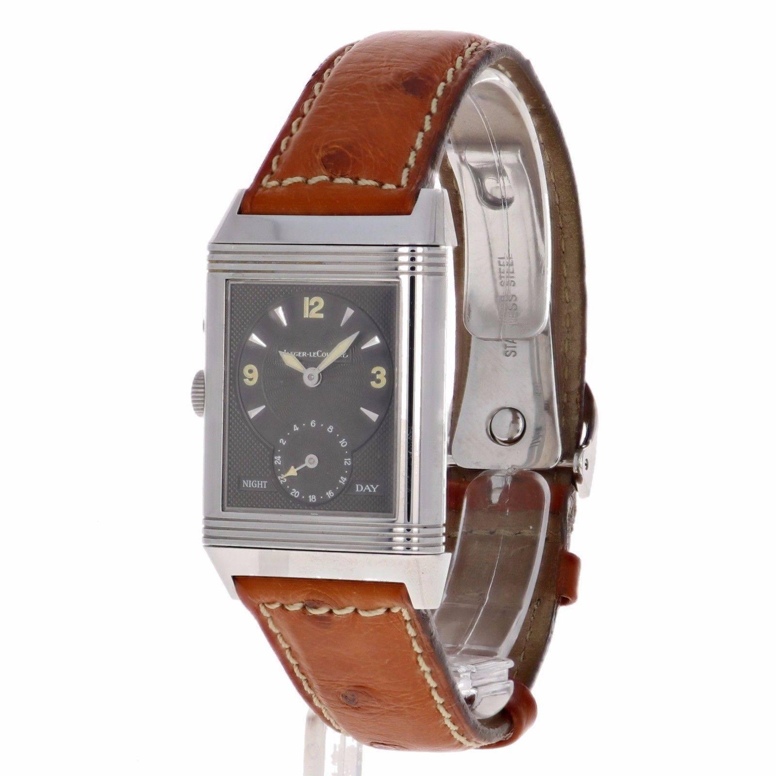 Brand Name:  Jaeger LeCoultre
Style Number:  Q2718470
Also Called:  270.8.54, 270854, Q270854
Series:  Reverso Duo Day Night
Gender:  Gents
Case Material:  Stainless Steel 
Dial Color:  Silvered Guilloche w/ Arabic Numerals (Reverse Side