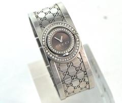 Gucci Ladies Stainless Steel Diamond Bezel 112 Twirl Cuff with Wristwatch