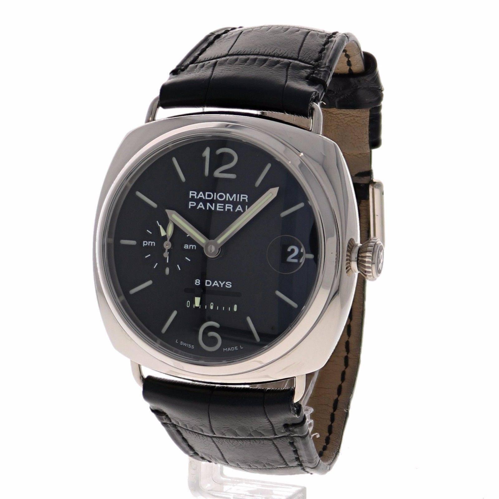 Brand Name 
Panerai 
Style Number 
PAM 200 
Also Called 
PAM00200 
Series 
Radiomir 8 Days GMT  
Gender 
Men's 
Case Material 
18k White Gold 
Dial Color 
Black 
Movement 
Mechanical Hand Wound 
Engine 
Calibre P. 2002 
Functions 
hours, minutes,