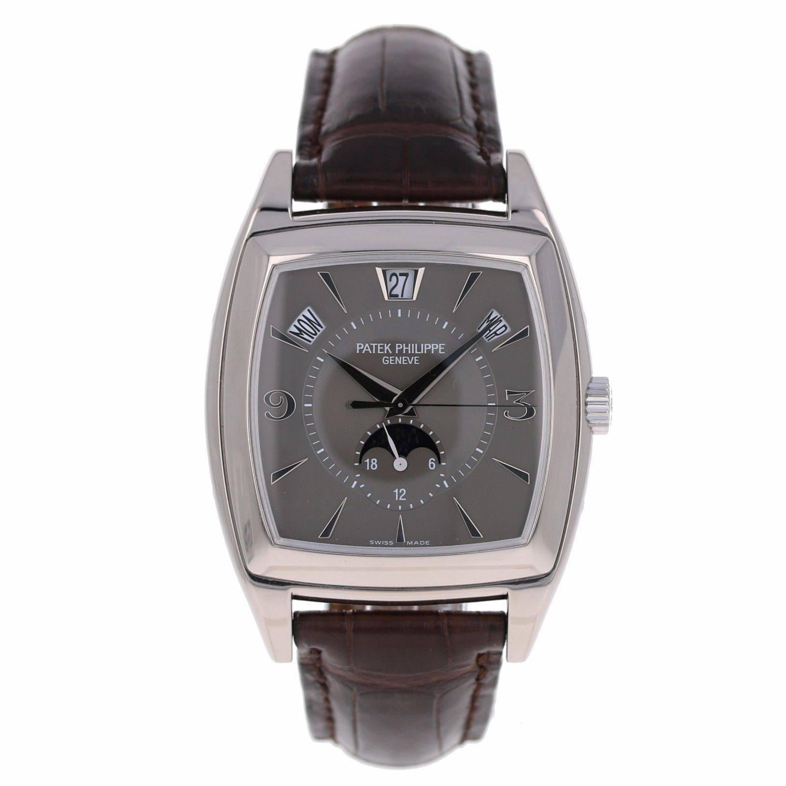 Patek Philippe White Gold Gondolo Annual Calendar Automatic Wristwatch In Excellent Condition In Los Angeles, CA