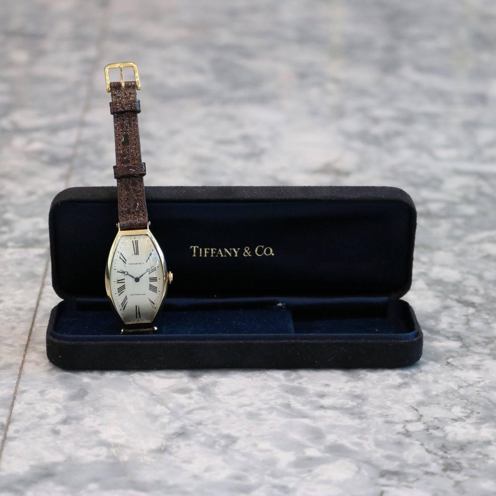 Tiffany & Co. Yellow gold Agassiz Tonneau Mechanical Wristwatch For Sale 2