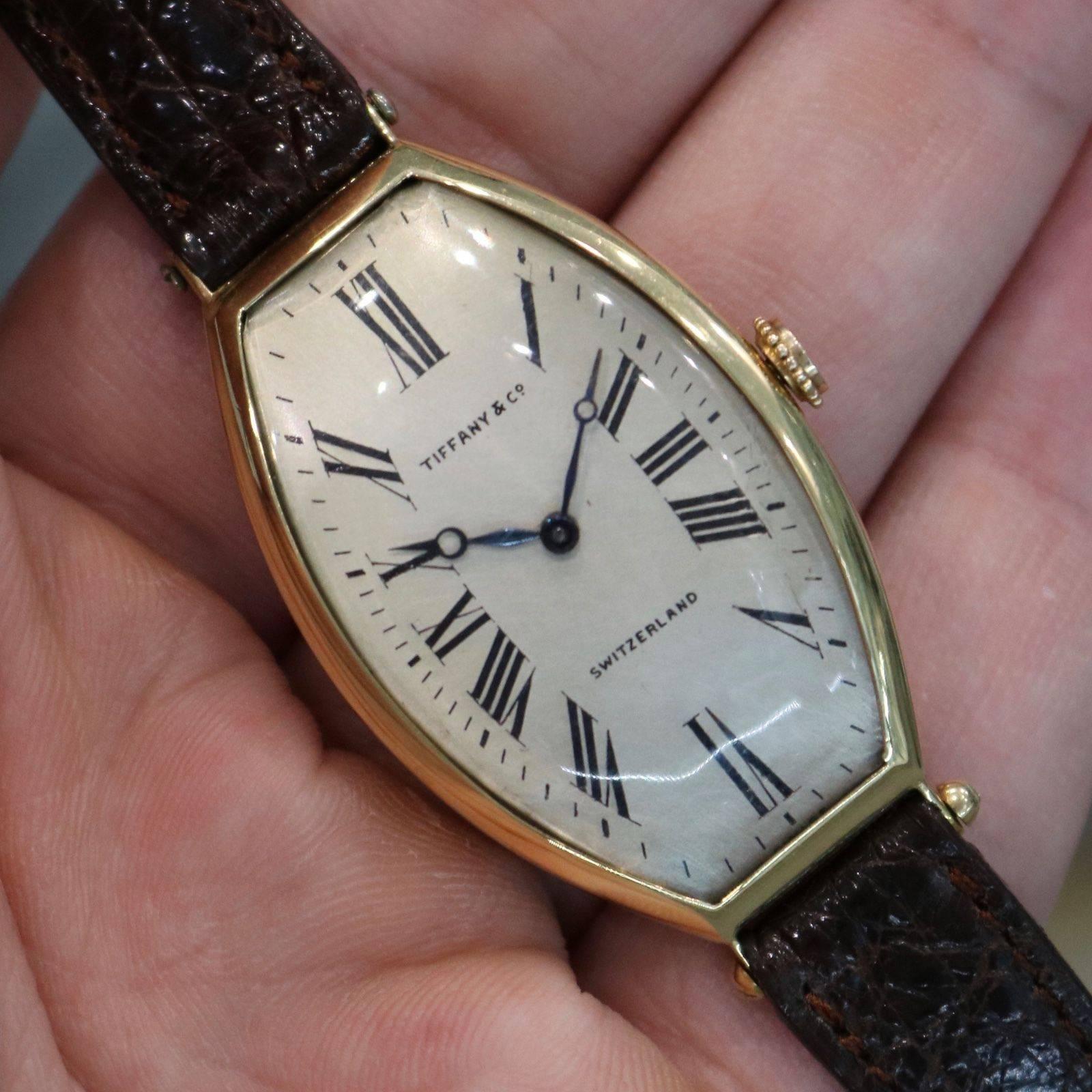 Tiffany & Co. Yellow gold Agassiz Tonneau Mechanical Wristwatch For Sale 4