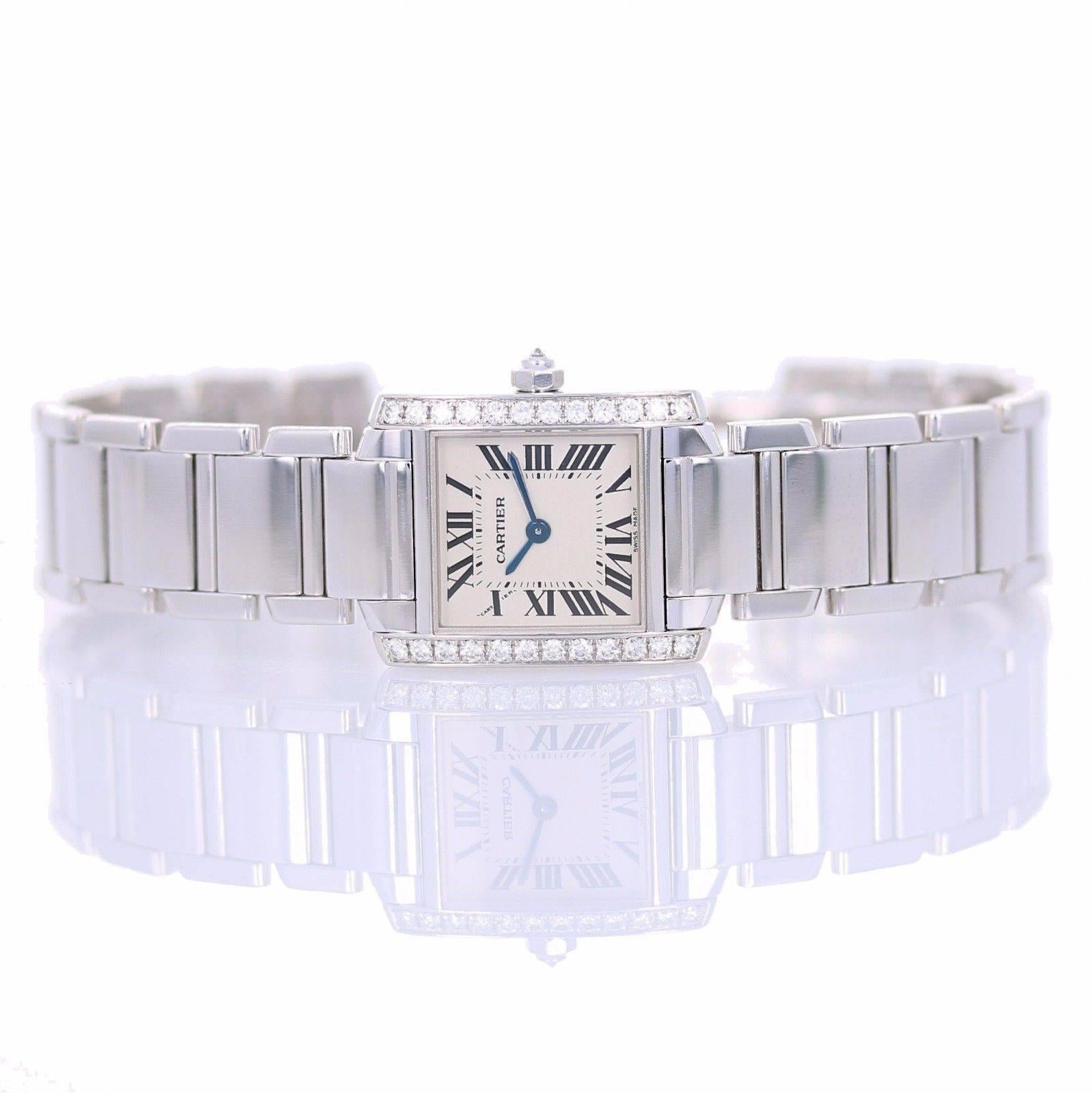 Cartier Ladies White Gold Diamond Tank Francaise Quartz Wristwatch In New Condition In Los Angeles, CA