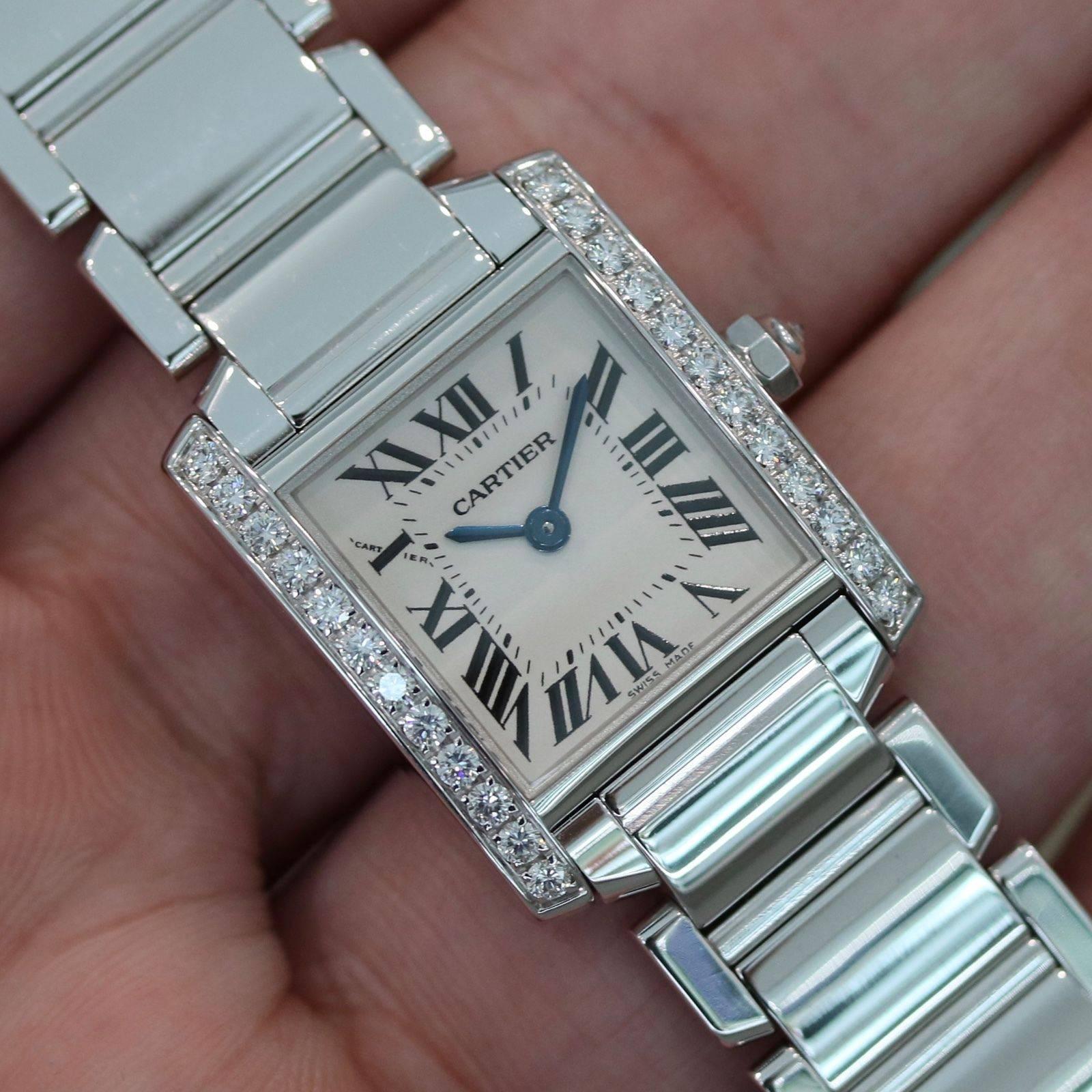 Cartier Ladies White Gold Diamond Tank Francaise Quartz Wristwatch 1