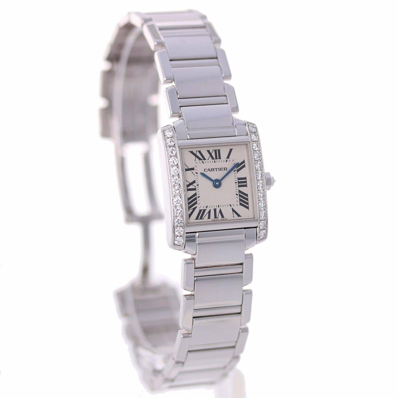 Cartier Ladies White Gold Diamond Tank Francaise Quartz Wristwatch 2