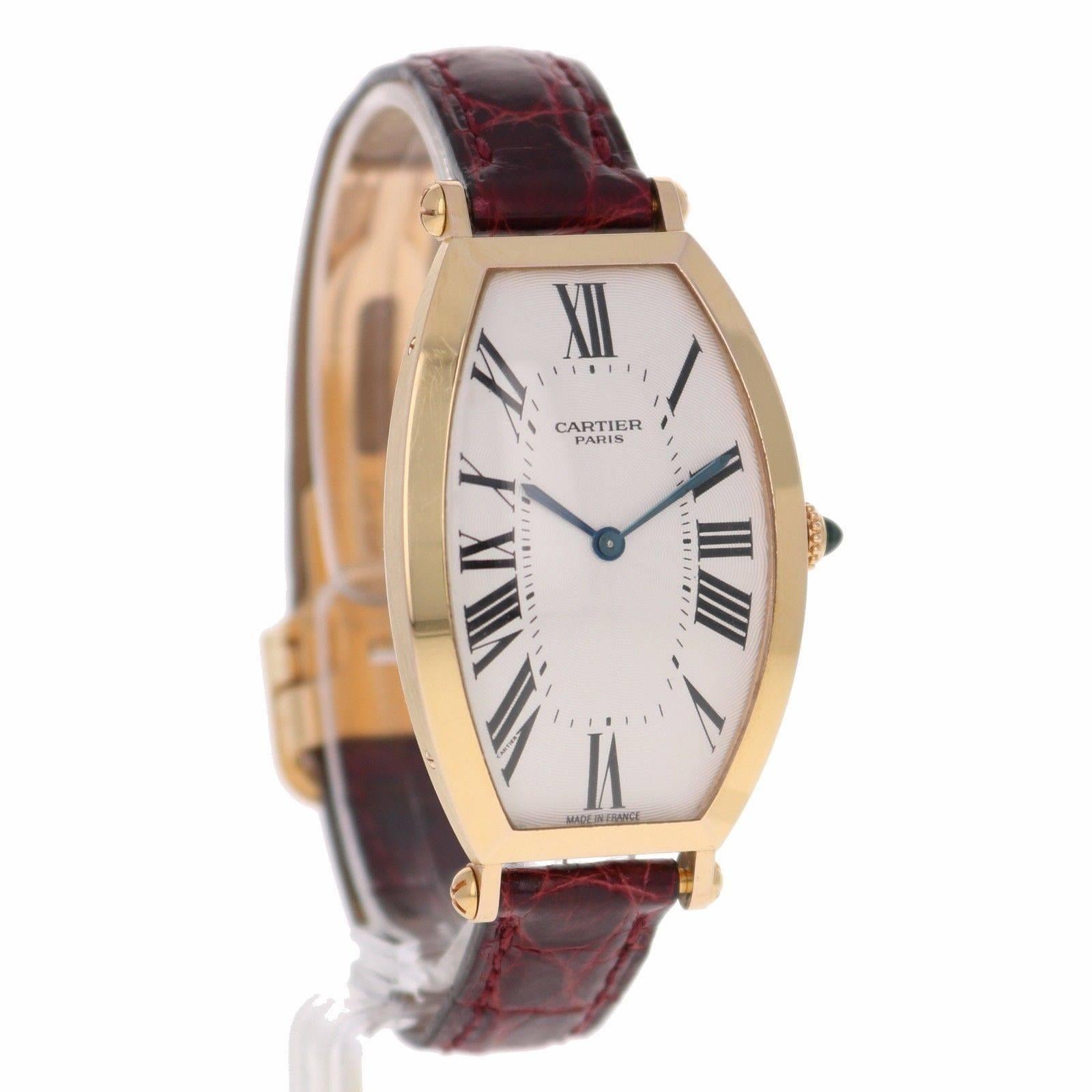 Cartier Yellow Gold Privee Collection Tonneau Mechanical Wristwatch Ref 2458C In Excellent Condition In Los Angeles, CA