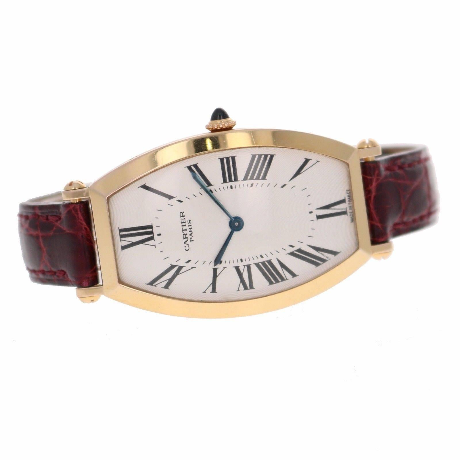 Cartier Yellow Gold Privee Collection Tonneau Mechanical Wristwatch Ref 2458C 1