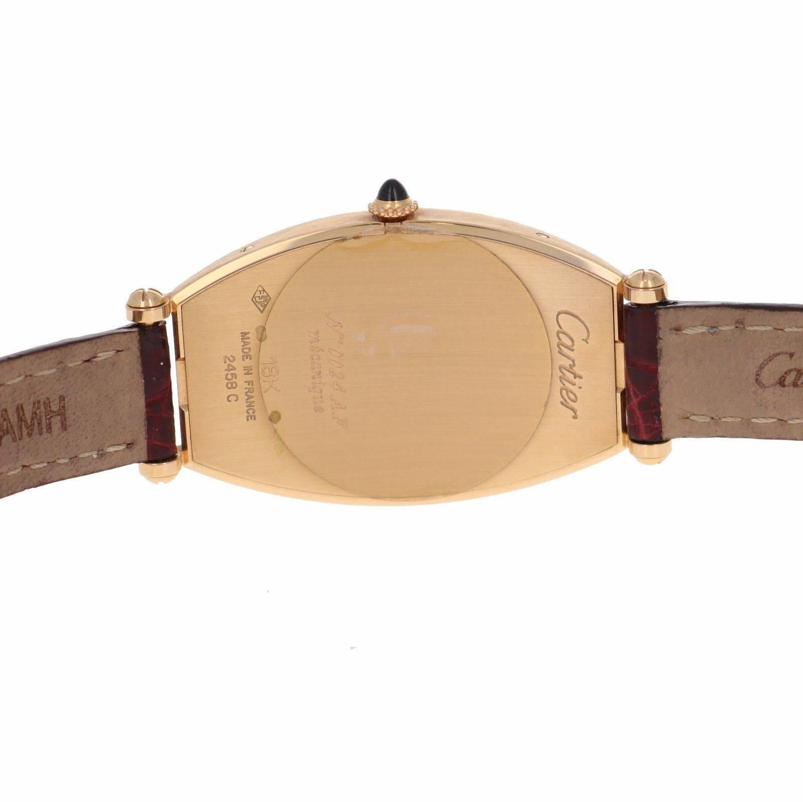 Cartier Yellow Gold Privee Collection Tonneau Mechanical Wristwatch Ref 2458C 3