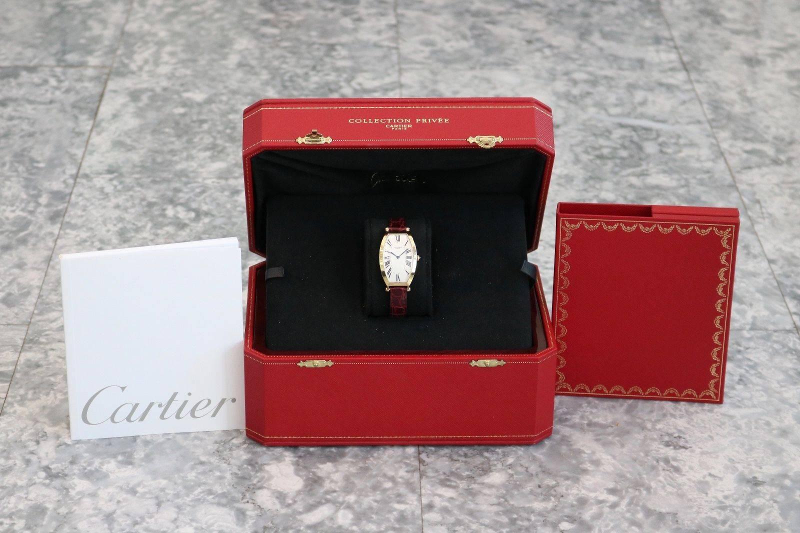 Cartier Yellow Gold Privee Collection Tonneau Mechanical Wristwatch Ref 2458C 4