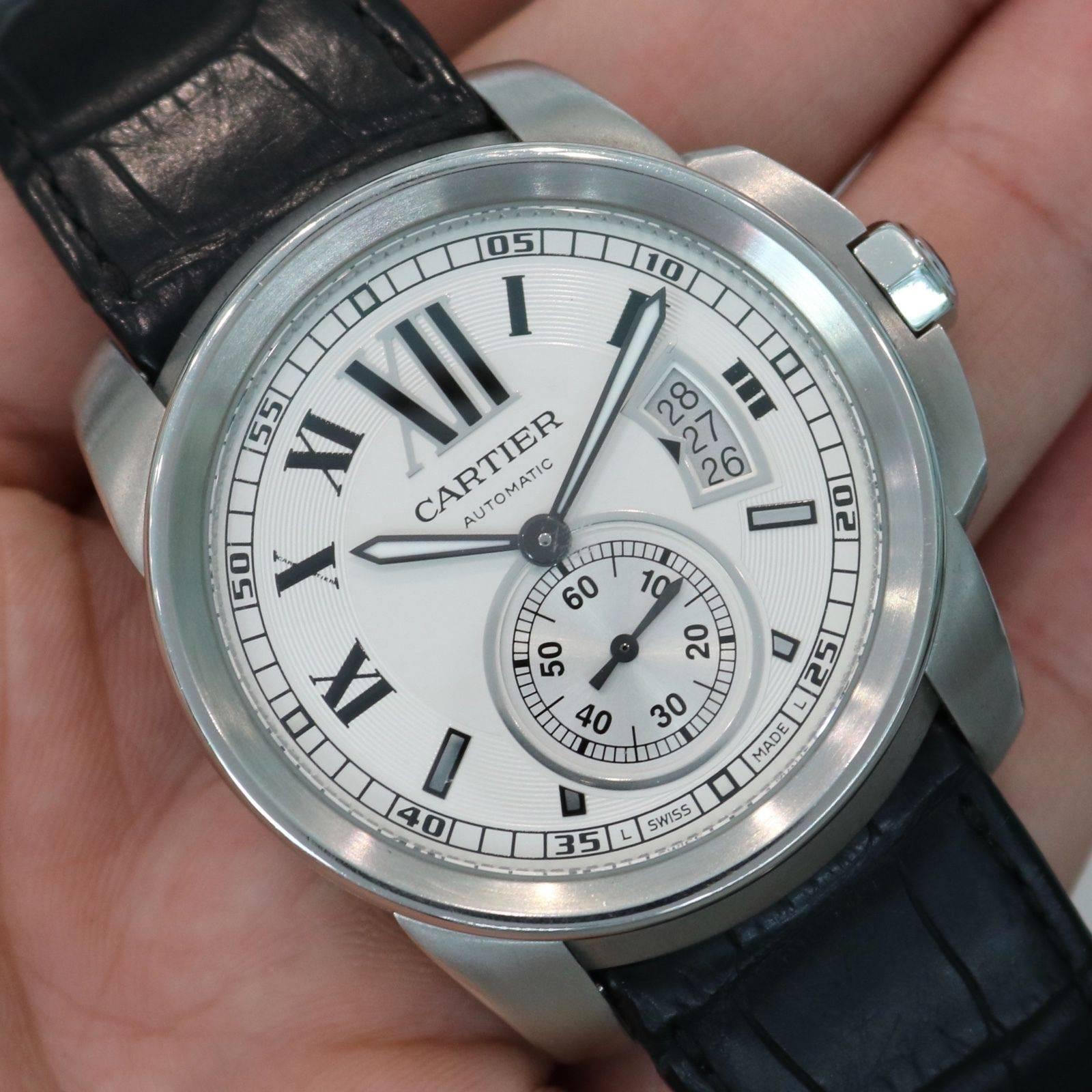 Cartier Stainless Steel Calibre de Cartier Silvered Dial Automatic Wristwatch 1