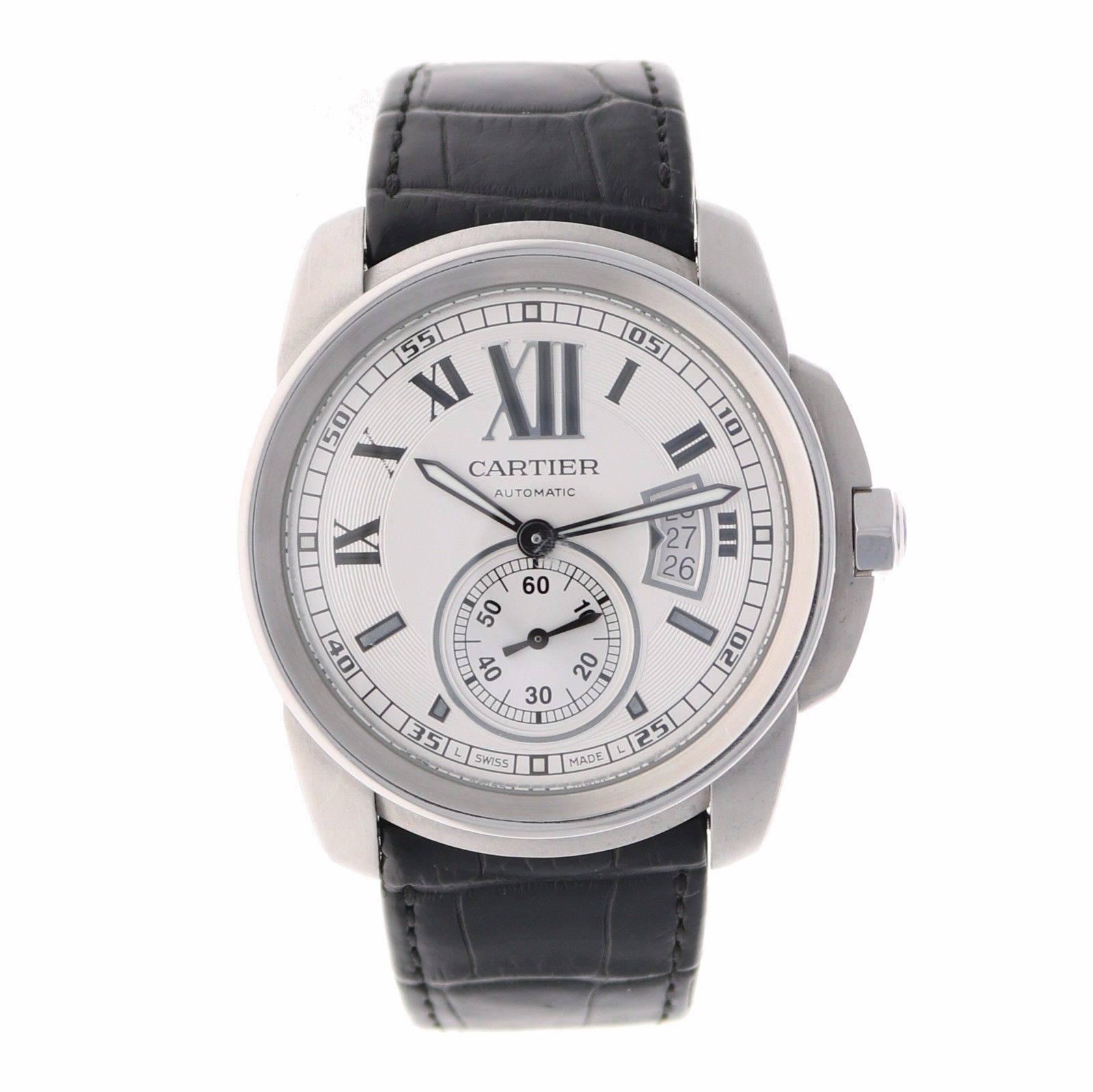 Cartier Stainless Steel Calibre de Cartier Silvered Dial Automatic Wristwatch 2