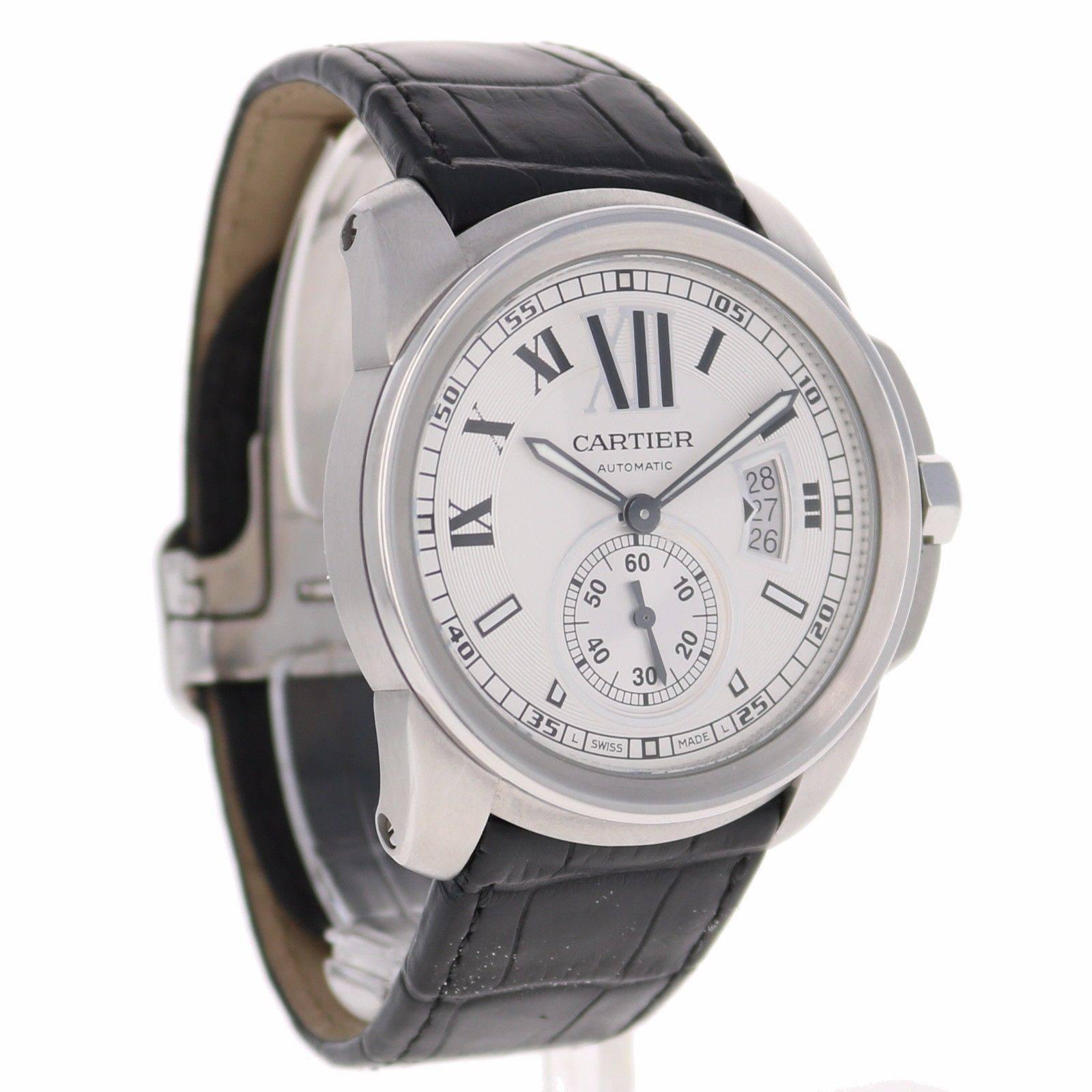 Cartier Stainless Steel Calibre de Cartier Silvered Dial Automatic Wristwatch 3