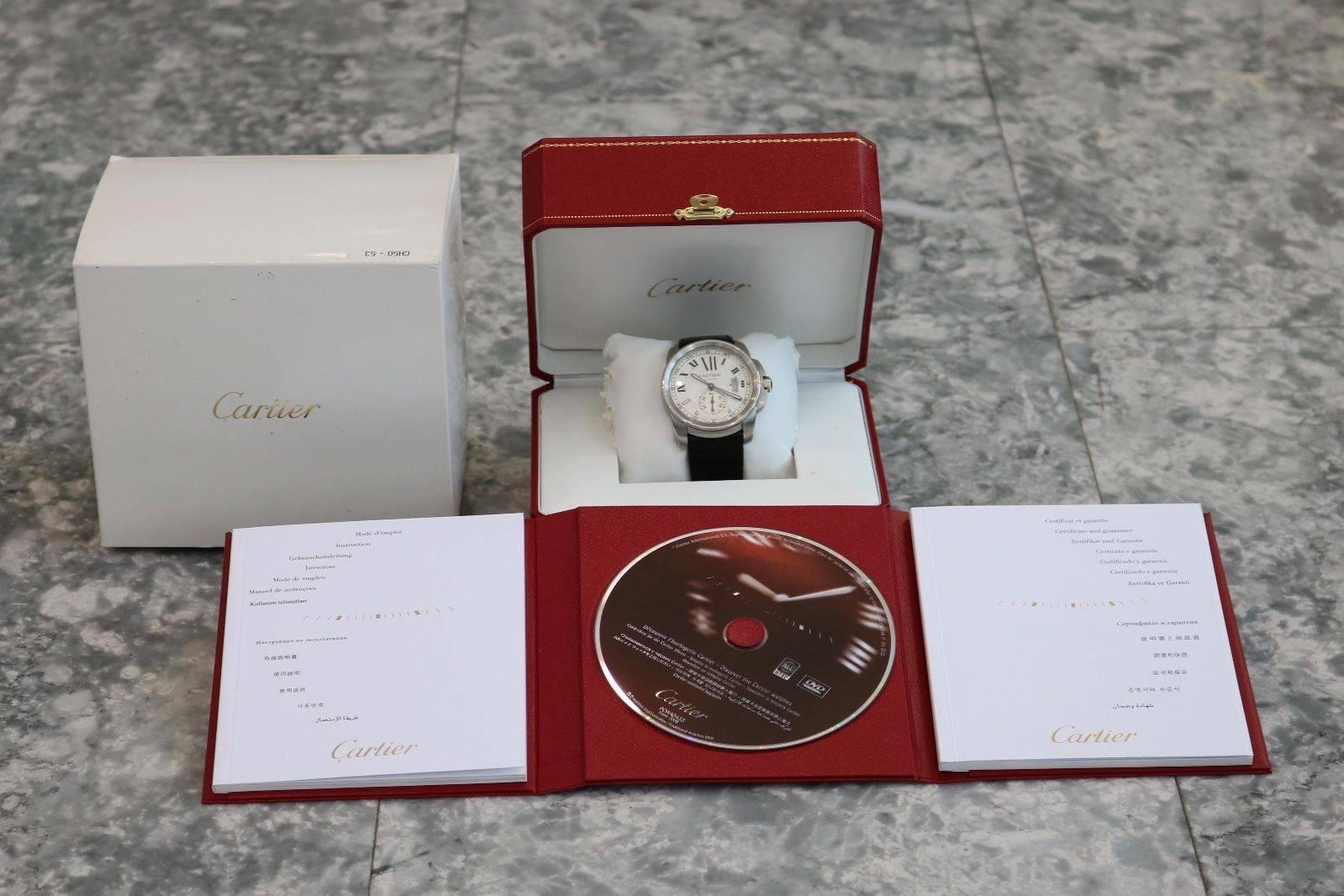 Cartier Stainless Steel Calibre de Cartier Silvered Dial Automatic Wristwatch 4