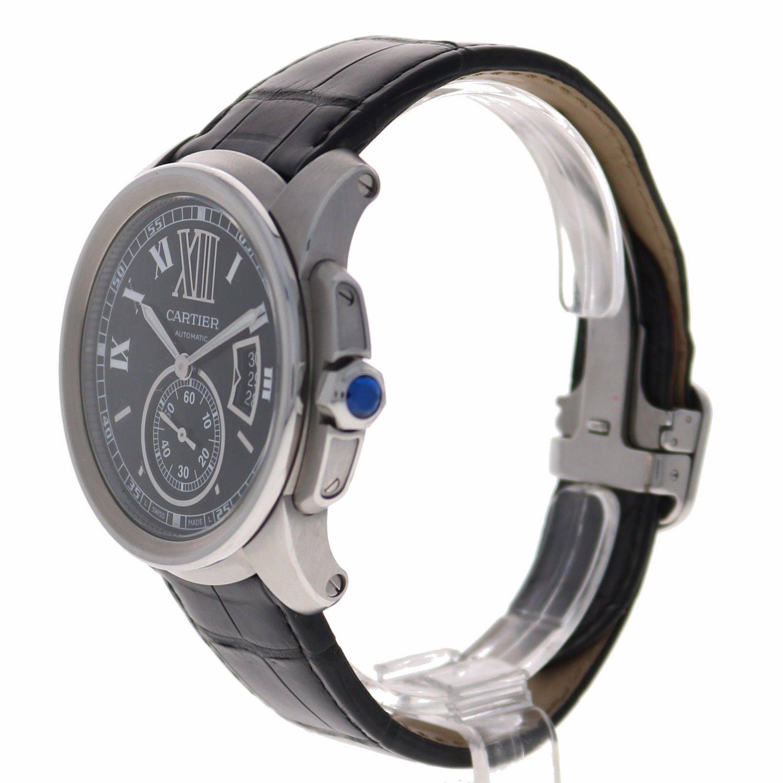 Men's Cartier Stainless Steel Calibre de Cartier Black Dial Automatic Wristwatch 